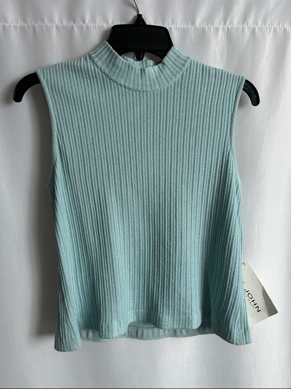 S St John by Marie Gray Sleeveless wool Mock Neck Top Seafoam blue